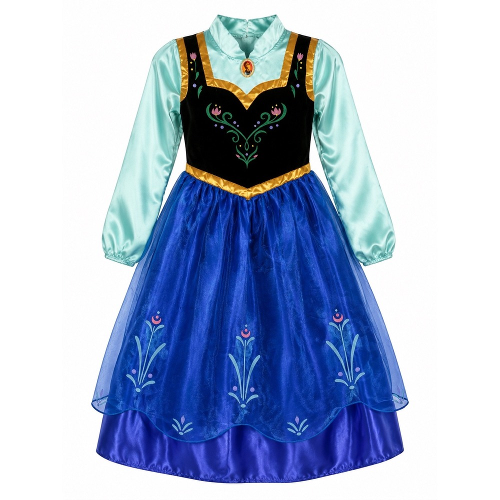 Disney Parks Frozen Anna Coronation Costume Dress Girls 5/6 Blue Black